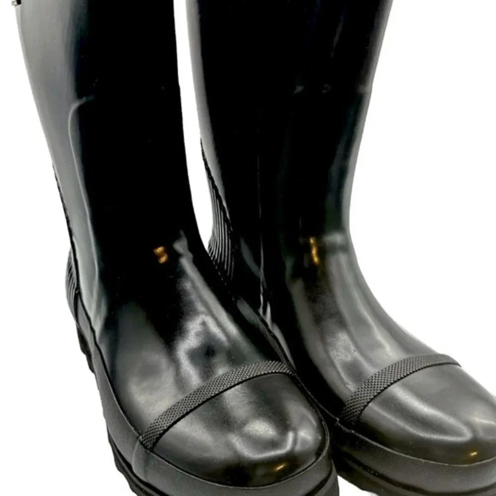 Sorel Joan Rain‎ Short Gloss Black Waterproof Boots 11 Gorpcore Camping 24-23